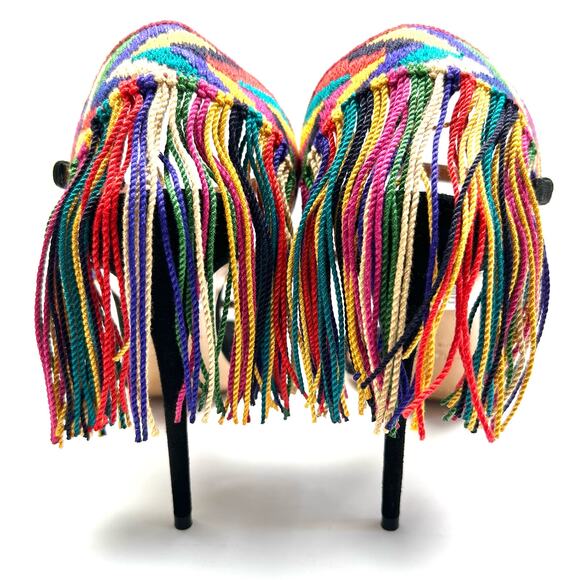 VALENTINO Rockstud Rolling Fringed Suede Ankle Strap Sandals EU 39 US 9 Heels - Picture 4 of 13